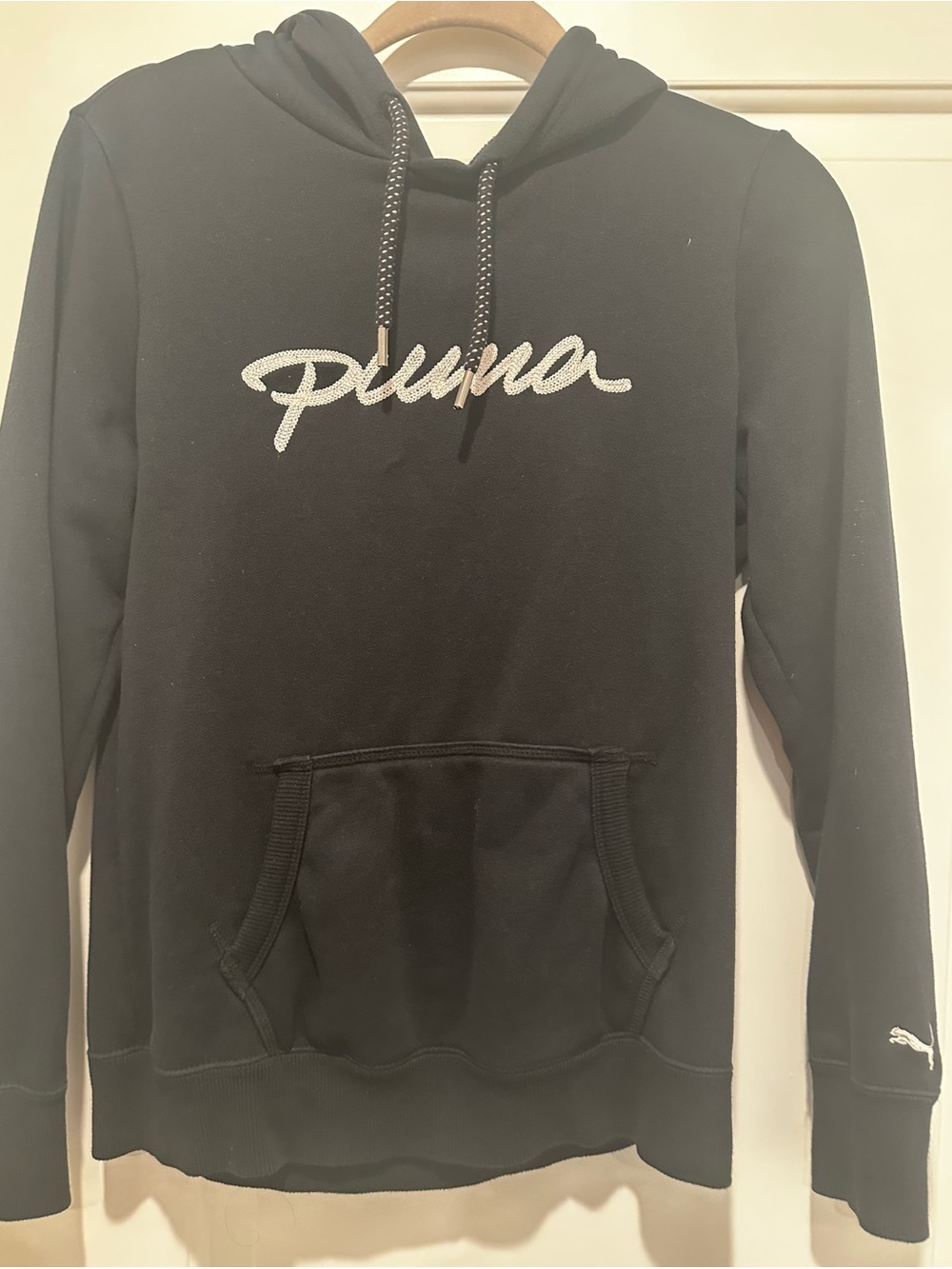 Puma Black Crewneck Hoodie with White Script Logo